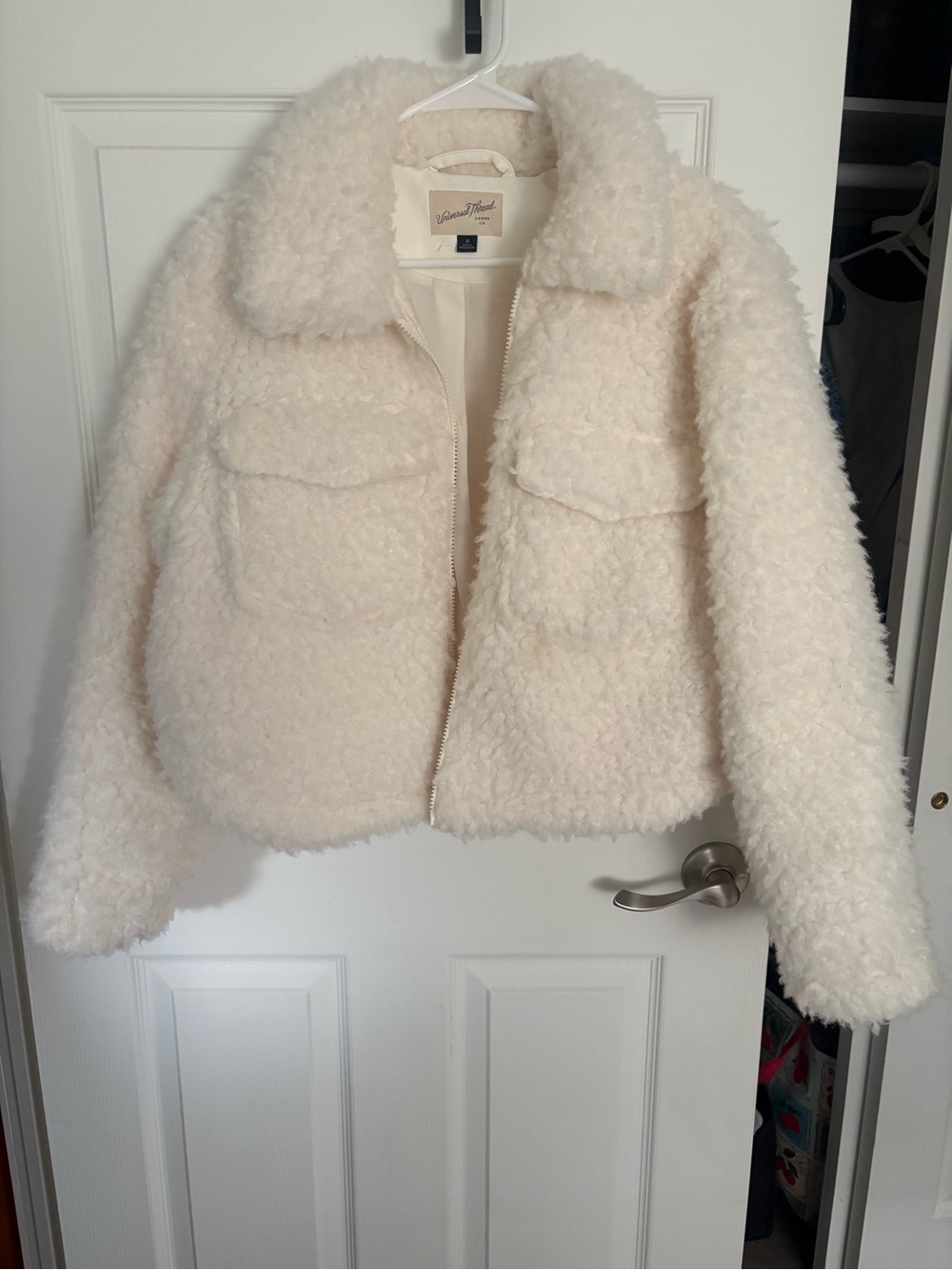 Universal Thread Cream Teddy Jacket - Women's Plush Zip-Front Coat